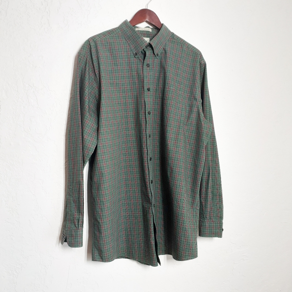 L.L Bean Plaid Button Down Cotton Green Shirt Big & Tall Size XL